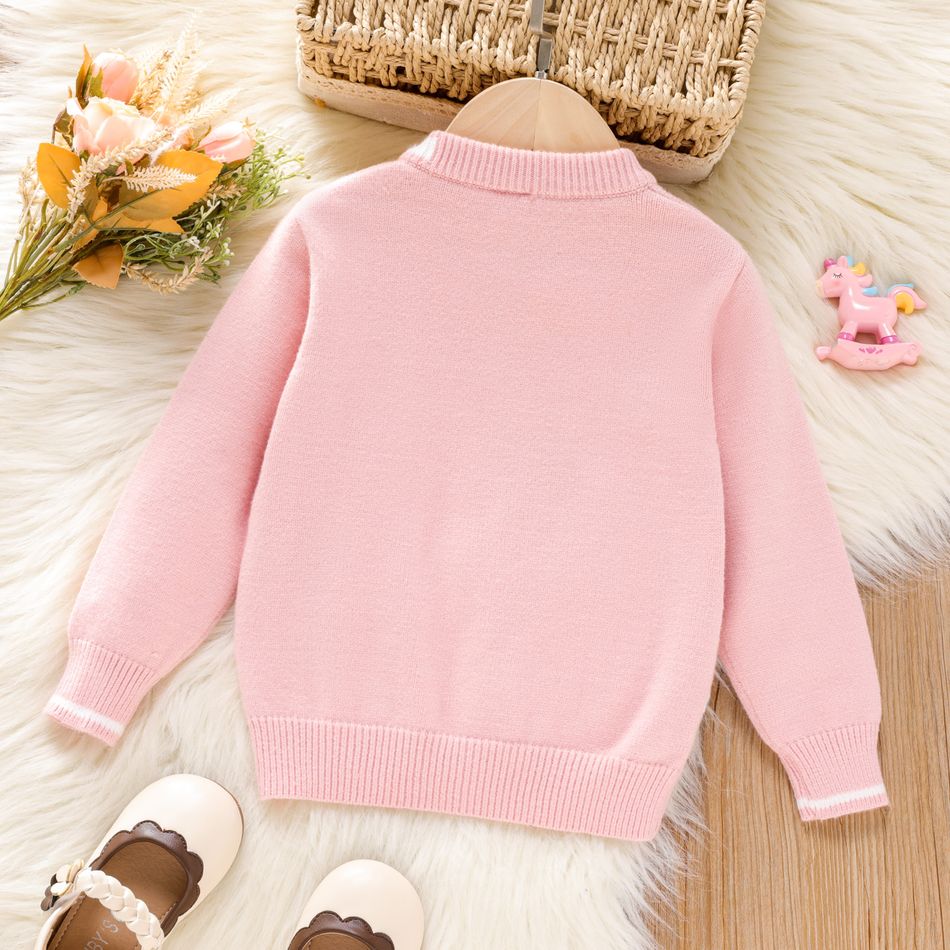 Toddler Girl Sweet Unicorn Rainbow Pattern Button Design Pink Knit Sweater Light Pink big image 2