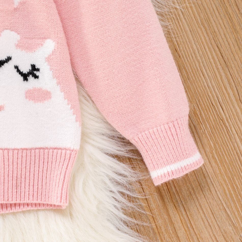 Toddler Girl Sweet Unicorn Rainbow Pattern Button Design Pink Knit Sweater Light Pink big image 5