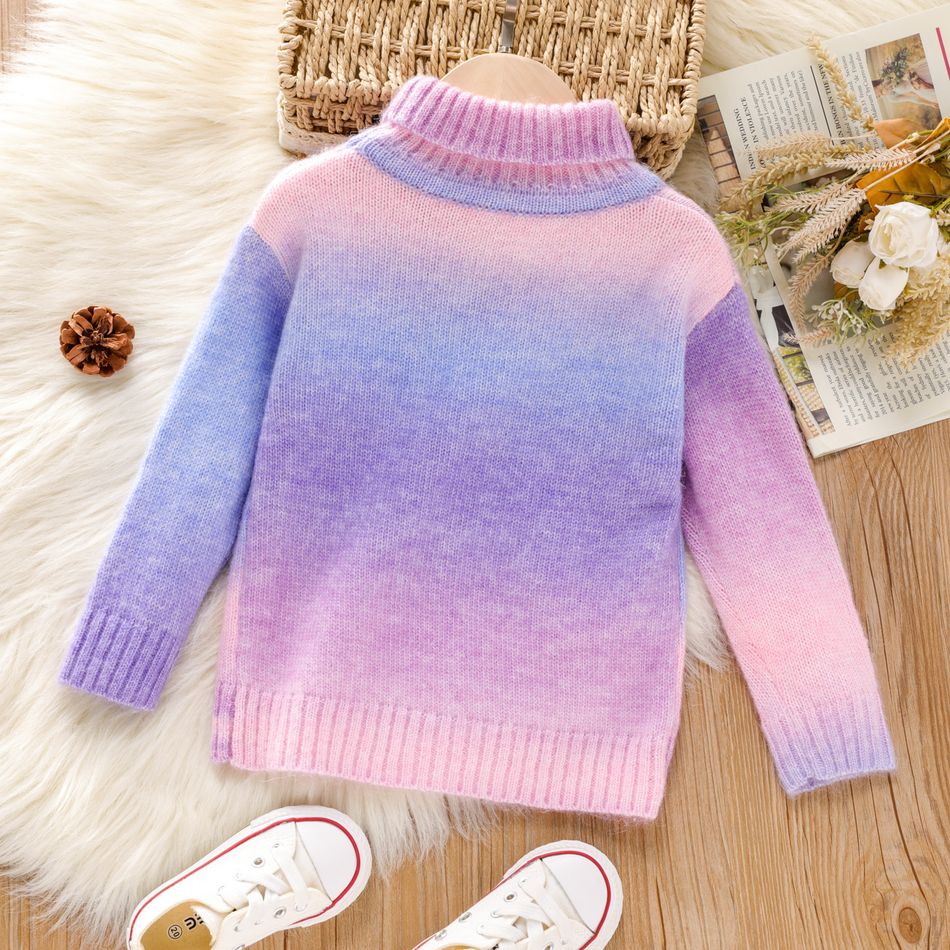 Toddler Girl Sweet Gradient Color Turtleneck Knit Sweater Multi-color big image 2
