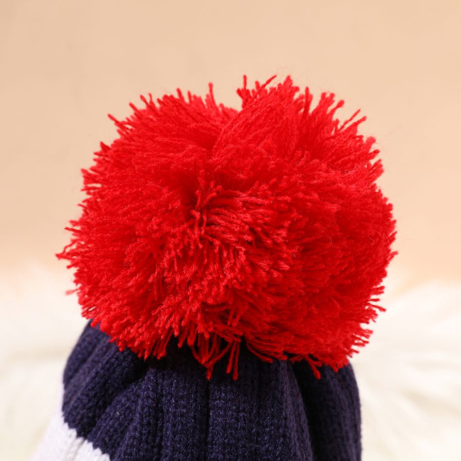 Baby / Toddler Big Pom Pom Decor Color Block Knit Beanie Hat Red big image 3