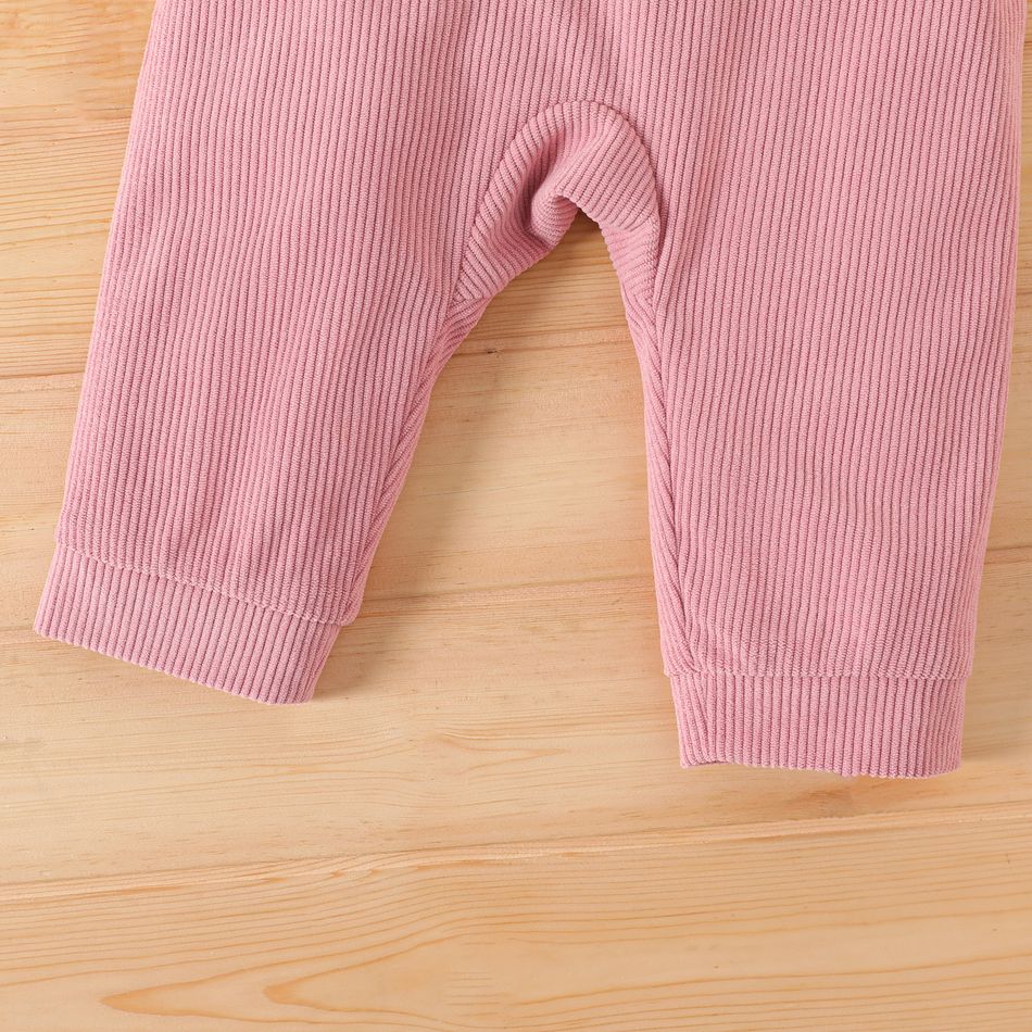 2pcs Baby Girl Allover Cat & Rainbow Print Long-sleeve Tee and Embroidered Corduroy Overalls Set Pink big image 6
