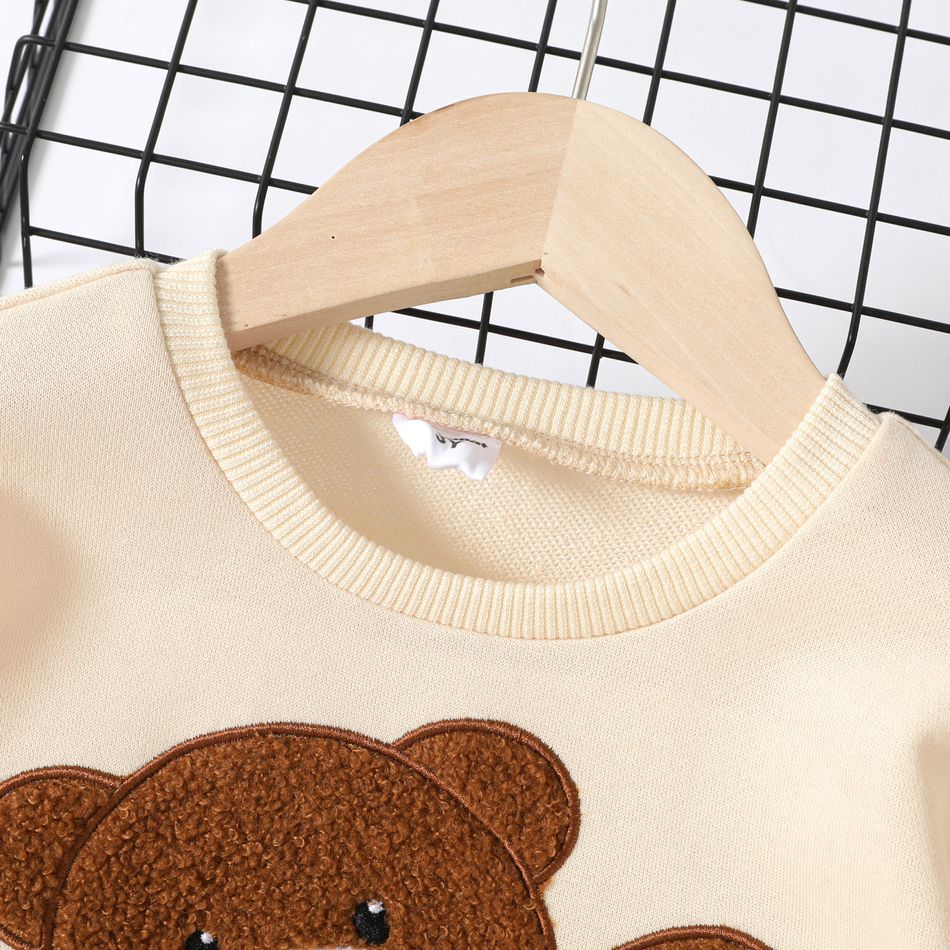 Toddler Boy Animal Bear Embroidered Pullover Sweatshirt Apricot big image 3