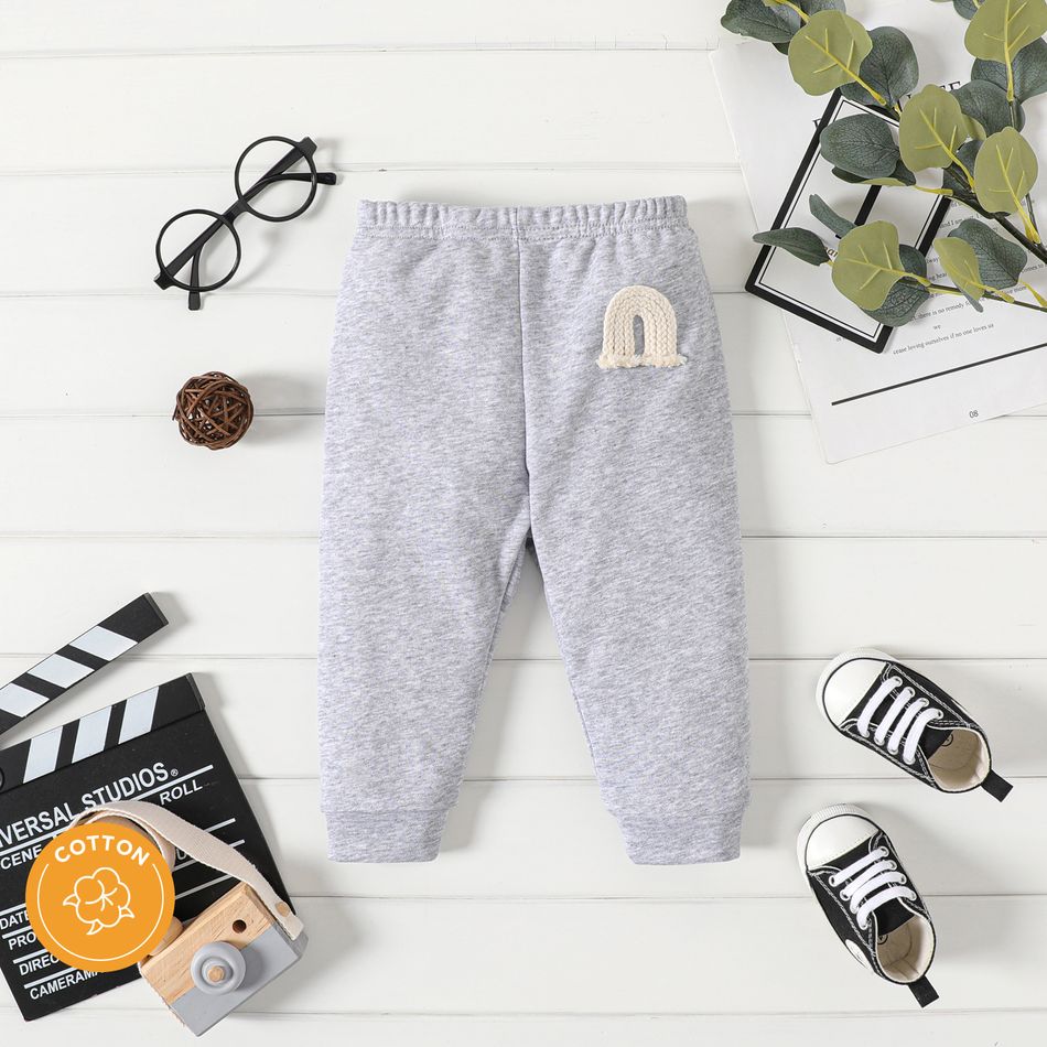 Baby Boy Rainbow Design Solid Sweatpants flowergrey