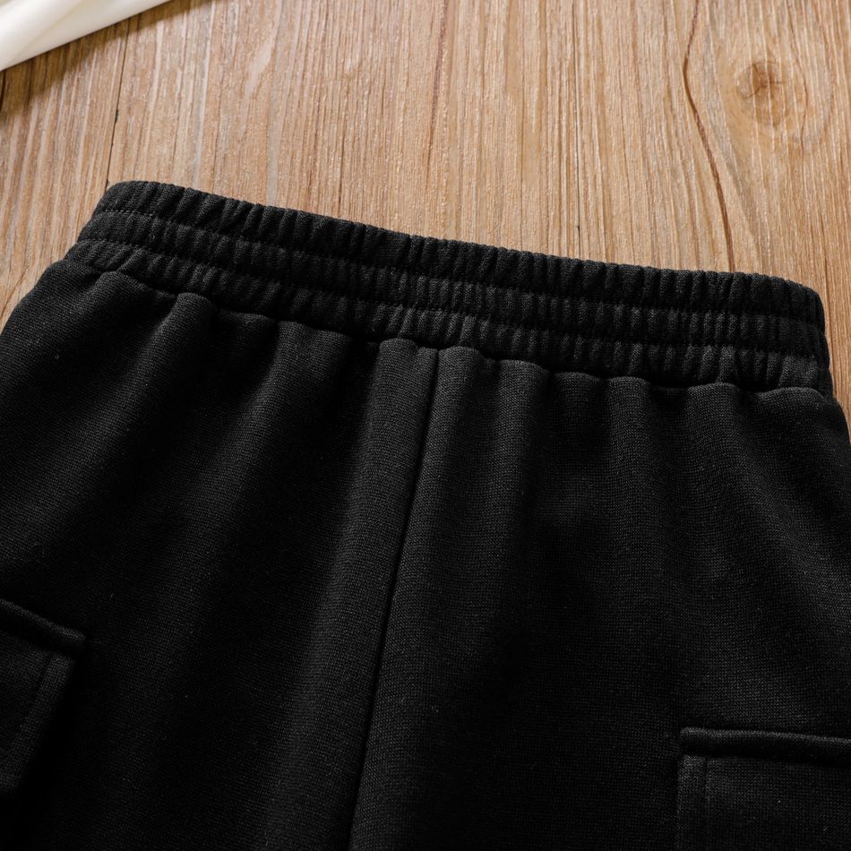 Toddler Boy Solid Color Pocket Design Elasticized Pants Black big image 3