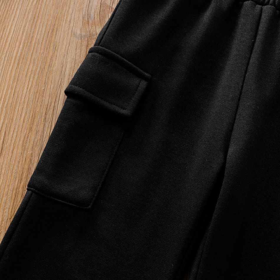Toddler Boy Solid Color Pocket Design Elasticized Pants Black big image 4