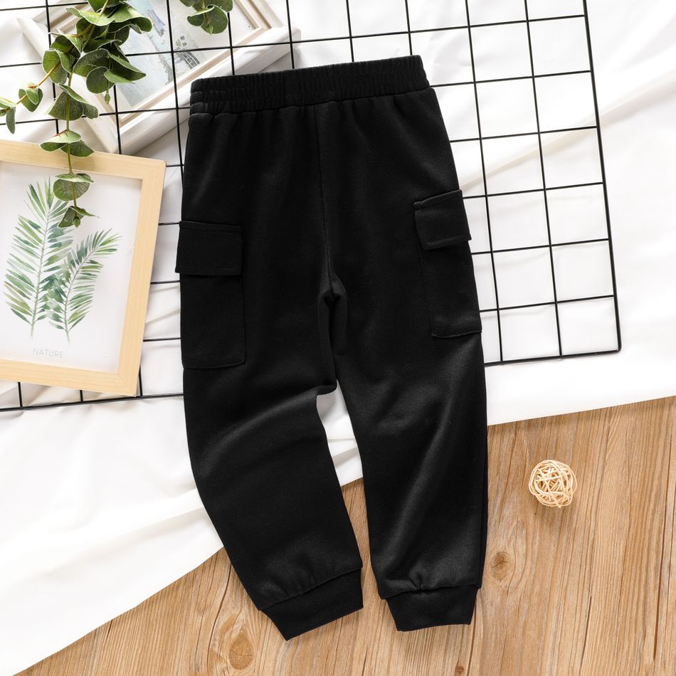 Toddler Boy Solid Color Pocket Design Elasticized Pants Black big image 1