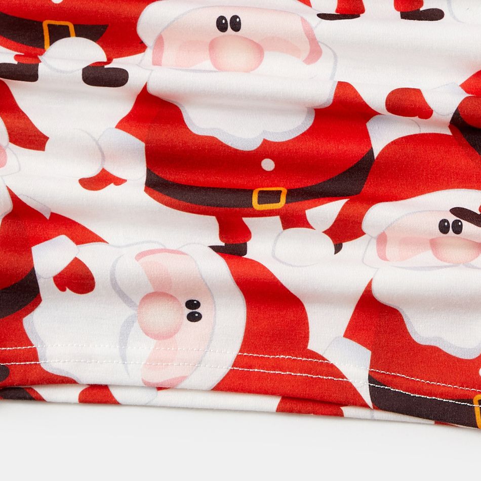 Christmas Family Matching 95% Cotton Short-sleeve Polo Shirts and Allover Santa Claus Print Drawstring Ruched Bodycon Dresses Sets redblack big image 7