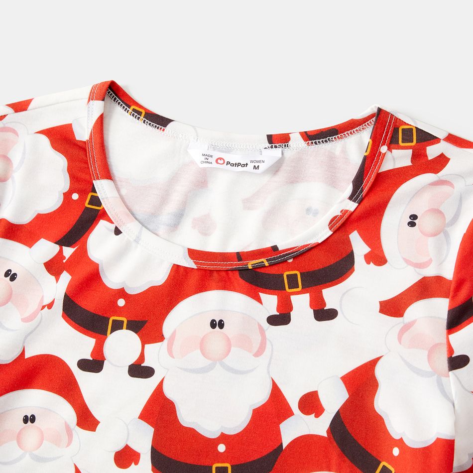 Christmas Family Matching 95% Cotton Short-sleeve Polo Shirts and Allover Santa Claus Print Drawstring Ruched Bodycon Dresses Sets redblack big image 3