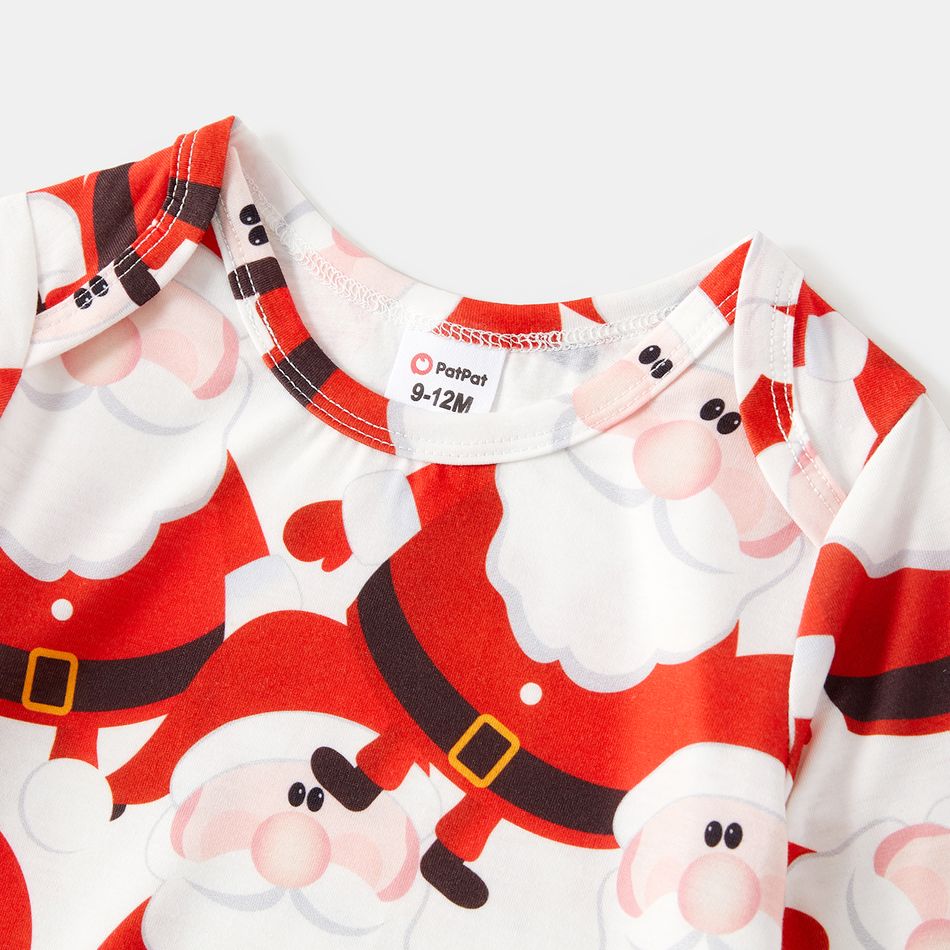 Christmas Family Matching 95% Cotton Short-sleeve Polo Shirts and Allover Santa Claus Print Drawstring Ruched Bodycon Dresses Sets redblack big image 10