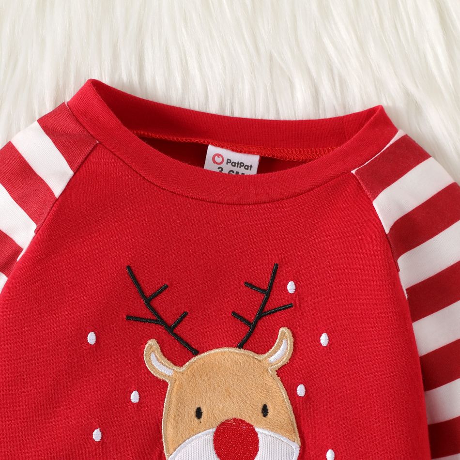 Christmas Baby Boy Reindeer Graphic Red Striped Long-sleeve Jumpsuit Red big image 3