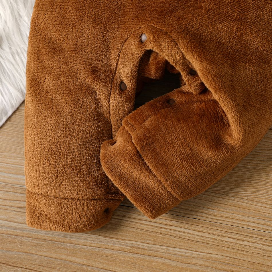 Baby Boy Bear Ears Detail Thermal Fuzzy Hooded Long-sleeve Jumpsuit Brown