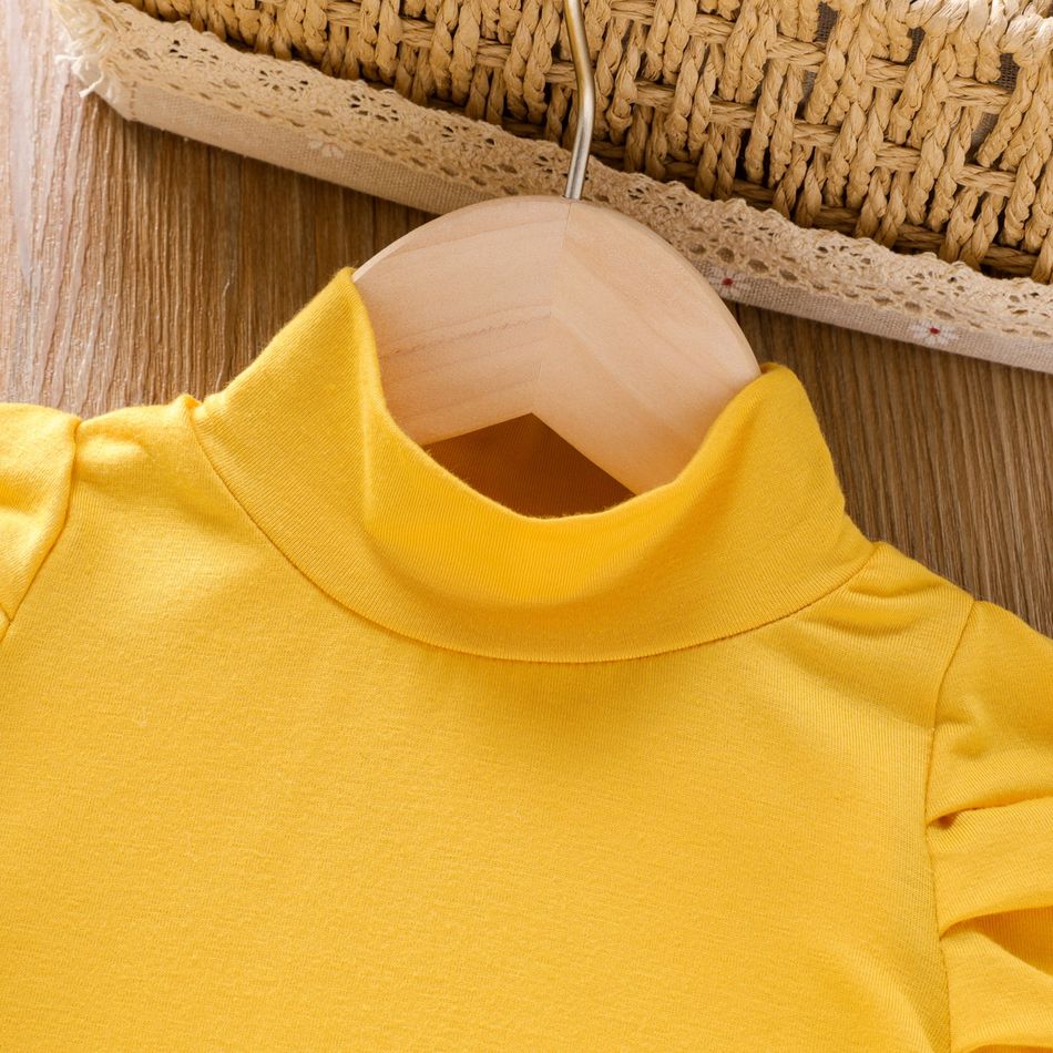 Toddler Girl Solid Color Mock Neck Long Puff-sleeve Tee Ginger-2 big image 4