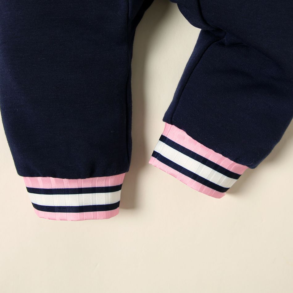 Baby Boy/Girl Letter Embroidered Colorblock Raglan-sleeve Button Front Jumpsuit DeepBlue big image 5