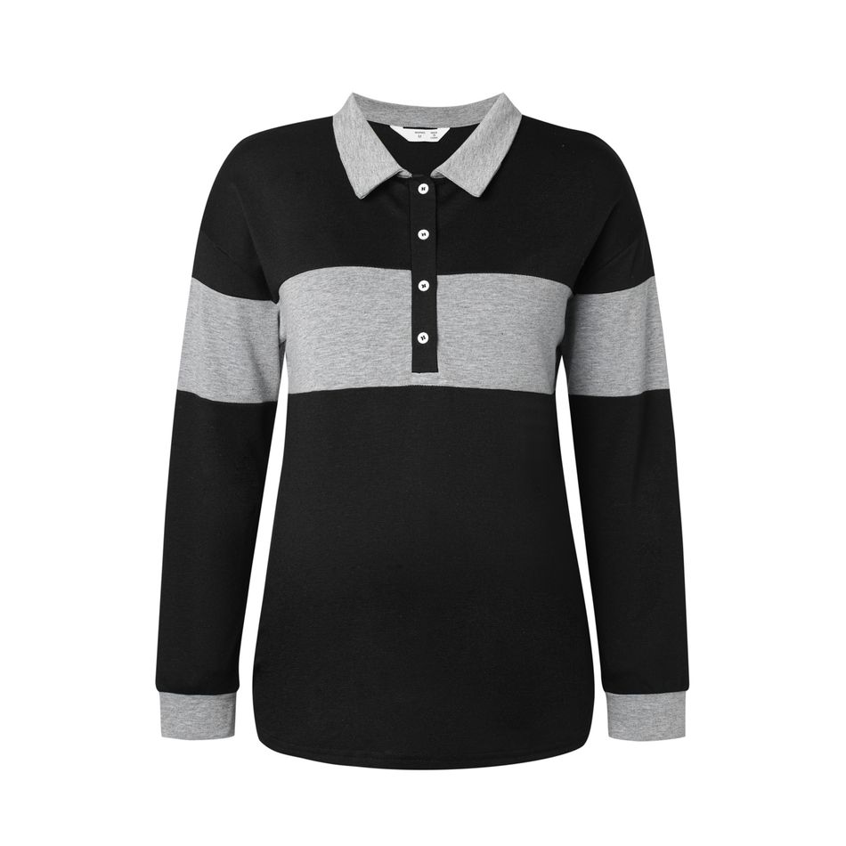 Nursing Two Tone Long-sleeve Henley Shirt blackgray