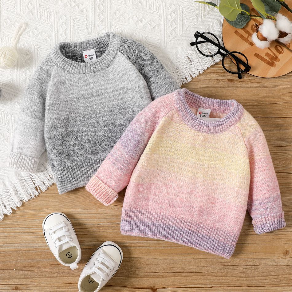 Baby Boy/Girl Long-sleeve Ombre Knitted Pullover Sweater Grey big image 2