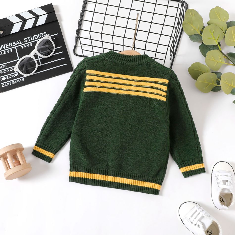 Baby Boy Letter Pattern Button Front Long-sleeve Knitted Cardigan Dark Green big image 3