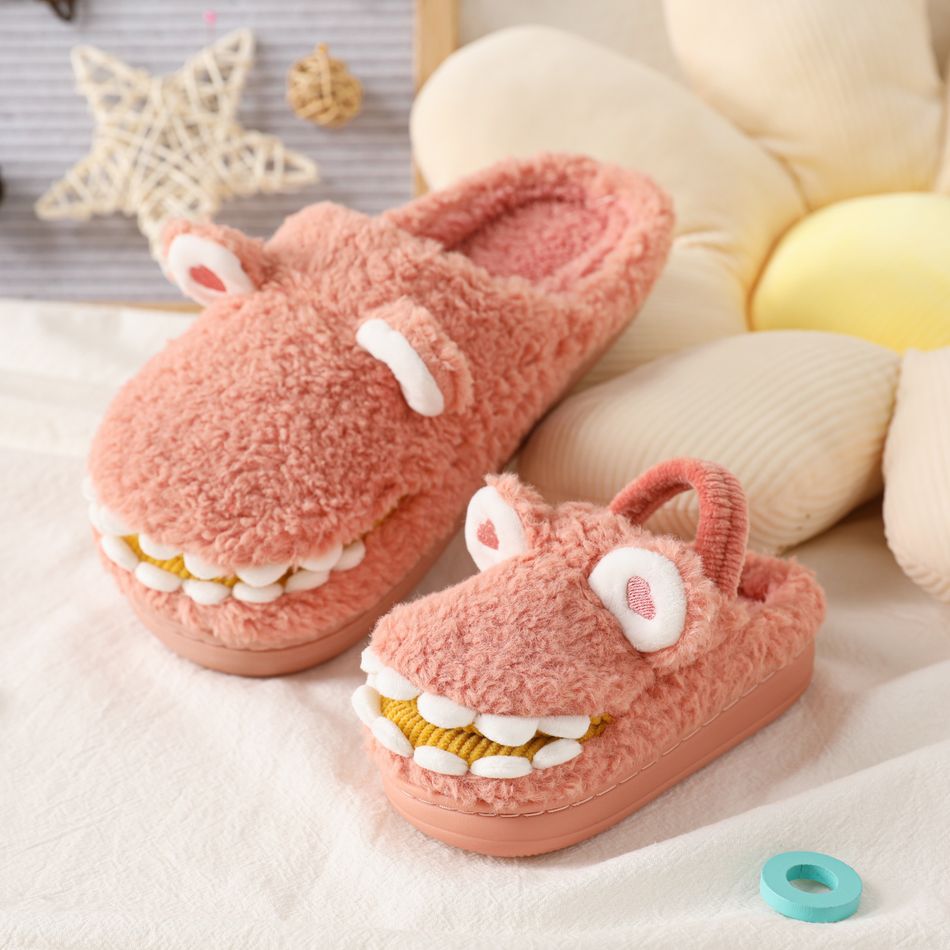 Family Matching Crocodile Pattern Plush Fluffy Slippers Pink big image 3