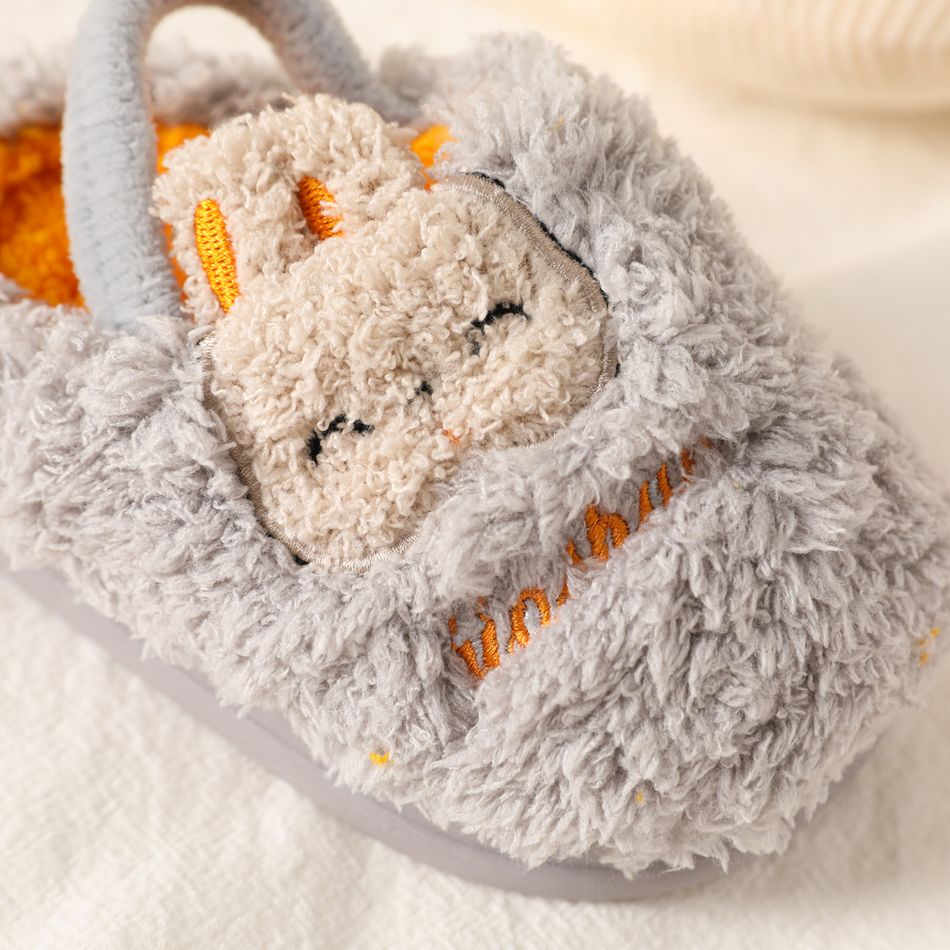 Toddler / Kid Rabbit Carrot Graphic Plush Fluffy Slippers Light Grey big image 4