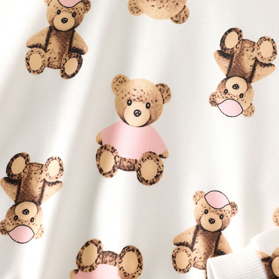 2pcs Kid Girl Bear Print Long-sleeve Tee and Pink Pants Set White big image 4
