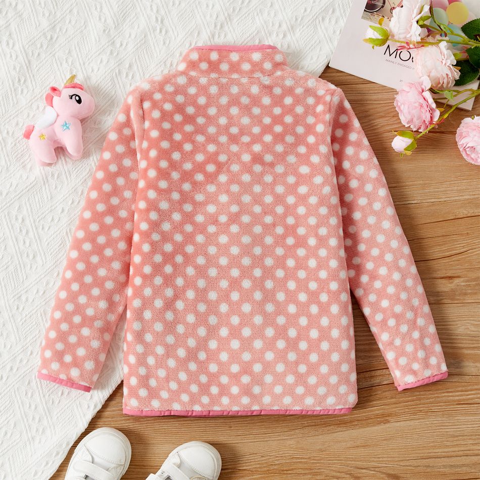 Kid Girl Polka dots Stand collar Fleece Jacket Pink