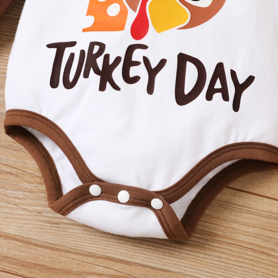 Thanksgiving Day 2pcs Baby Boy 95% Cotton Long-sleeve Turkey & Letter Print Romper with Hat Set ColorBlock big image 4