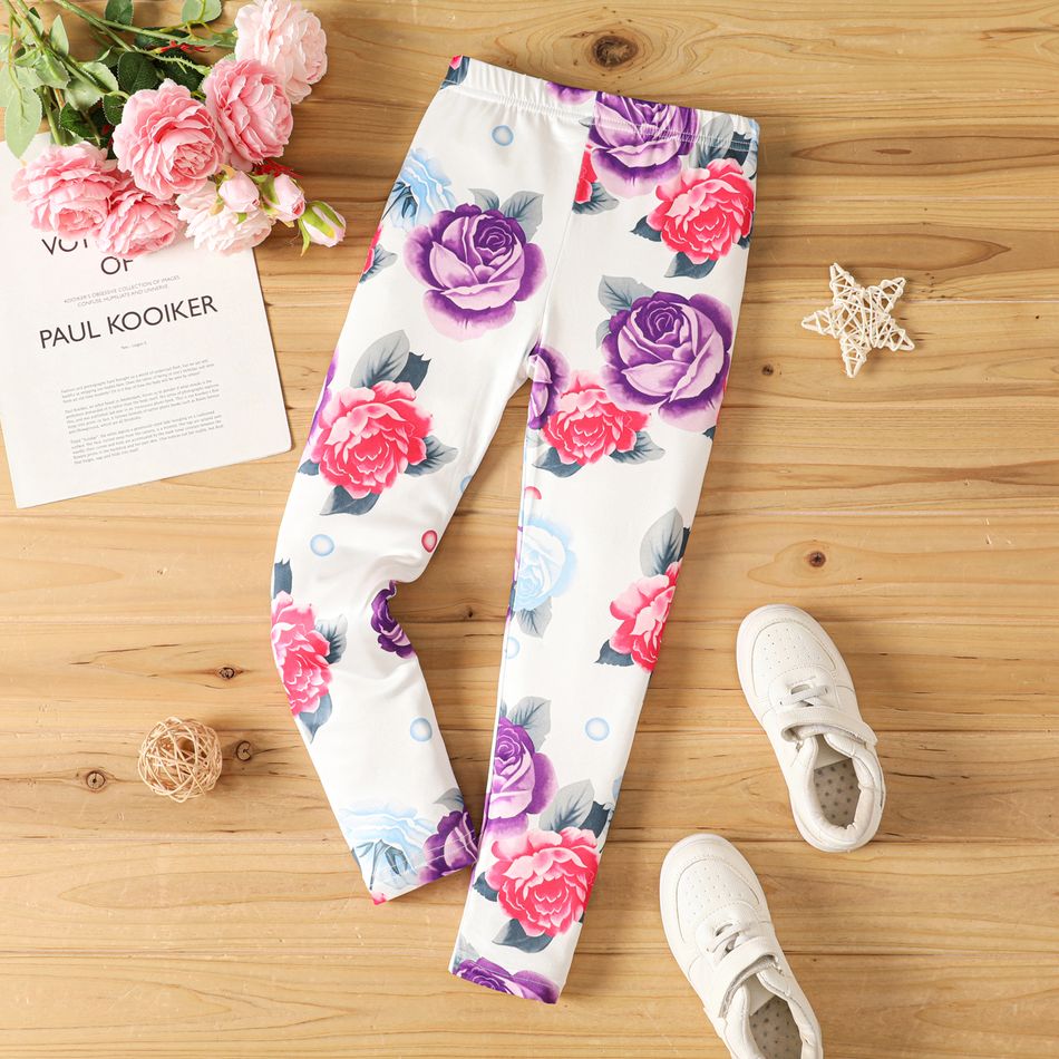 Kid Girl Floral Print Elasticized Leggings Multi-color