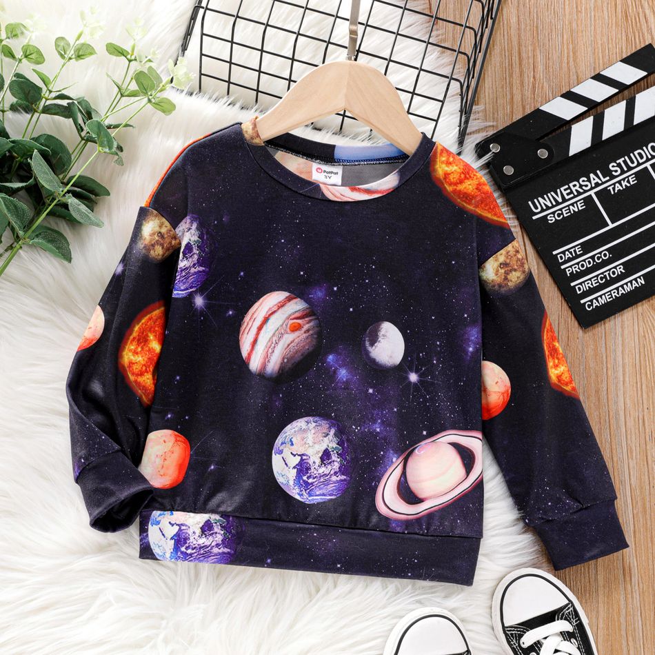 Toddler Boy Space Planet Print Pullover Sweatshirt royalblue