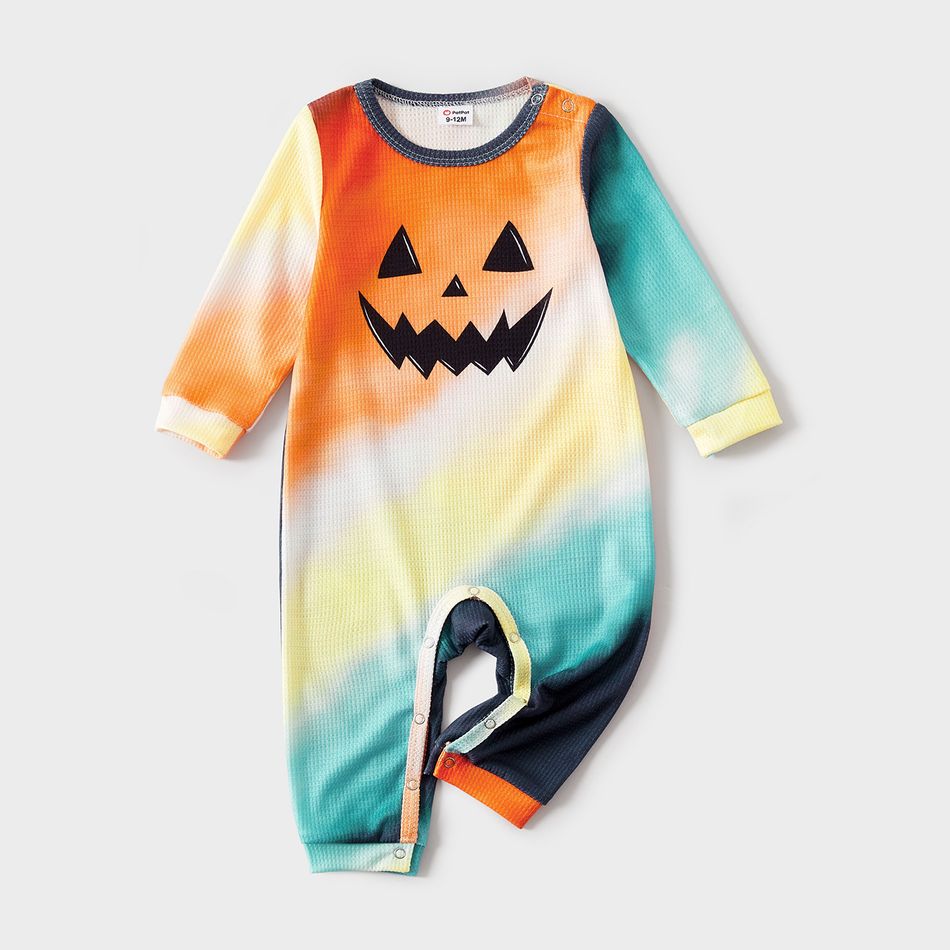 Halloween Pumpkin Face Print Rainbow Ombre Long-sleeve Sweatshirts for Mom and Me ColorBlock big image 10