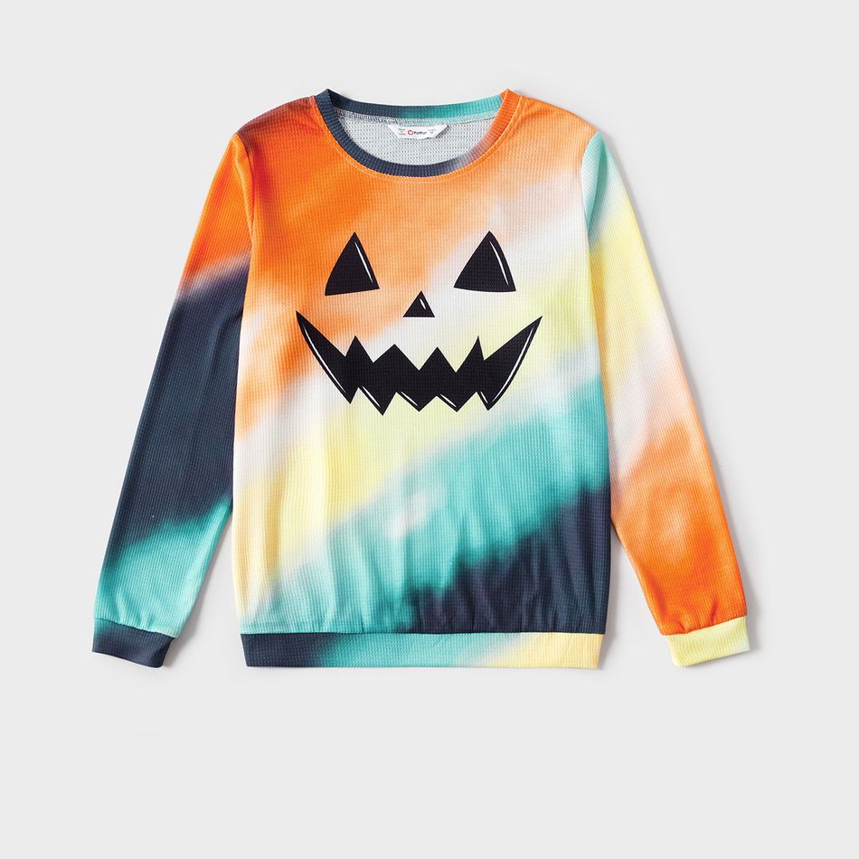 Halloween Pumpkin Face Print Rainbow Ombre Long-sleeve Sweatshirts for Mom and Me ColorBlock big image 2