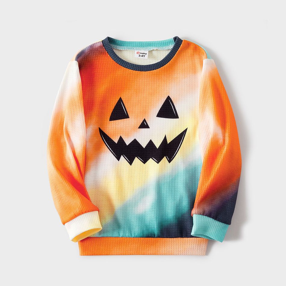 Halloween Pumpkin Face Print Rainbow Ombre Long-sleeve Sweatshirts for Mom and Me ColorBlock big image 6