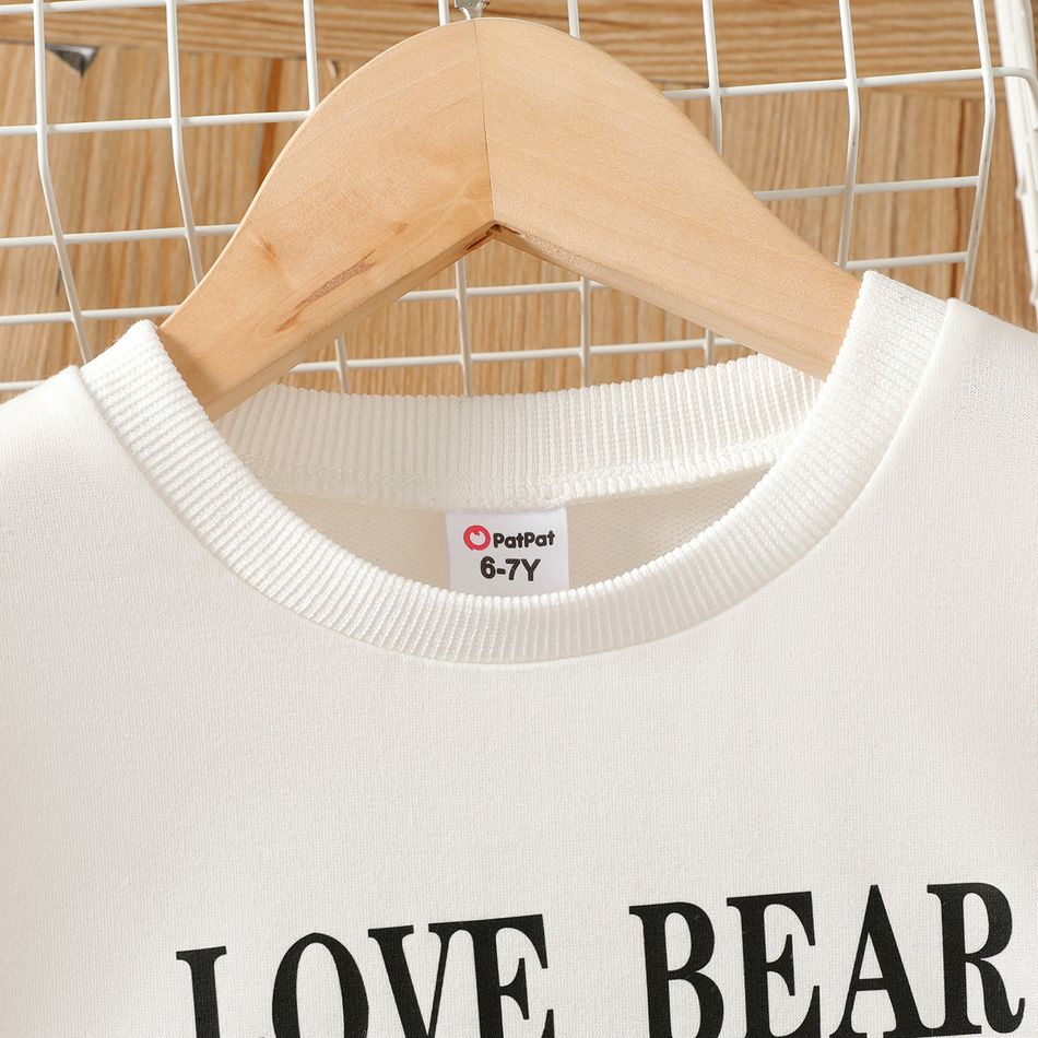 2pcs Kid Girl Letter Bear Print Pullover Sweatshirt and Stars Design Mesh Skirt Set White big image 4