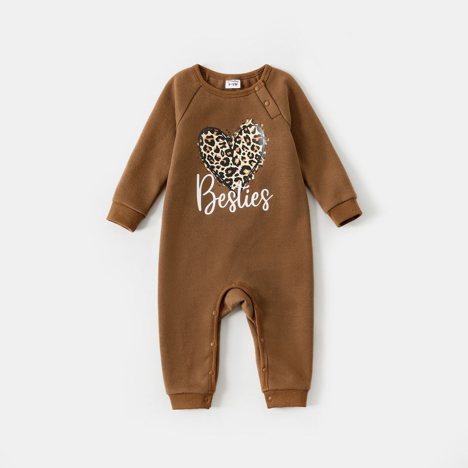 Mommy and Me Long-sleeve Leopard Heart & Letter Print Brown Sweatshirts Brown big image 7