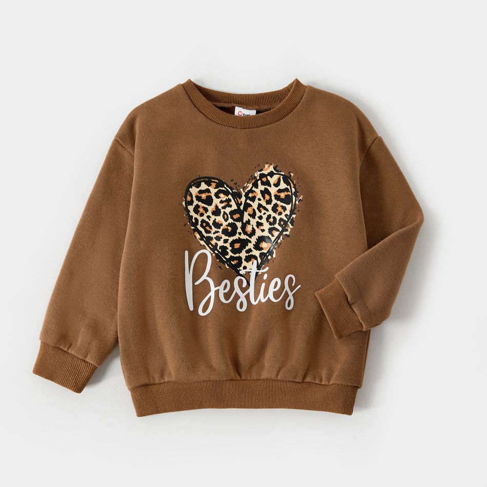 Mommy and Me Long-sleeve Leopard Heart & Letter Print Brown Sweatshirts Brown big image 6