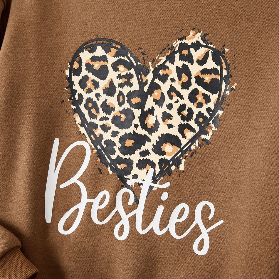Mommy and Me Long-sleeve Leopard Heart & Letter Print Brown Sweatshirts Brown big image 4