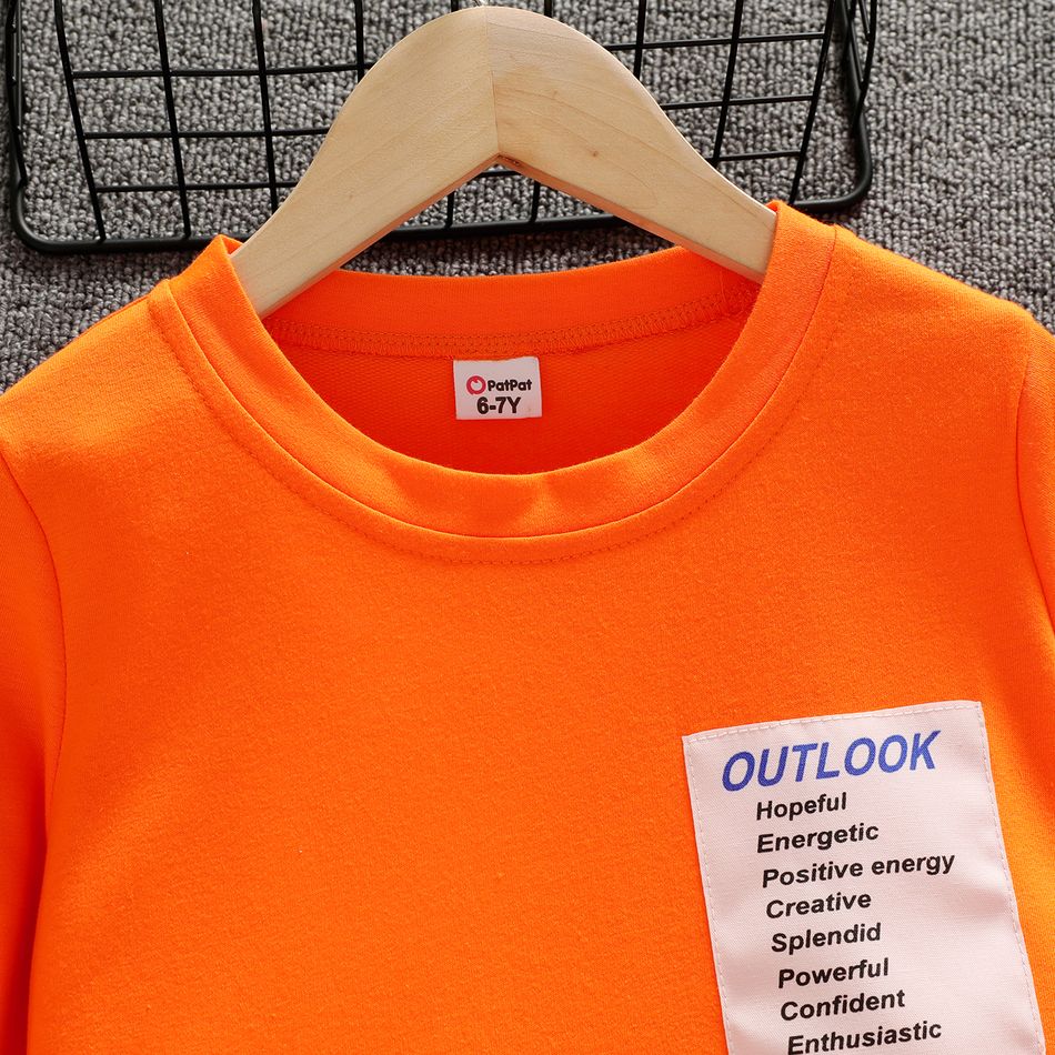 2pcs Kid Boy Letter Print Splice Pullover Sweatshirt and Black Pants Set Orange big image 4