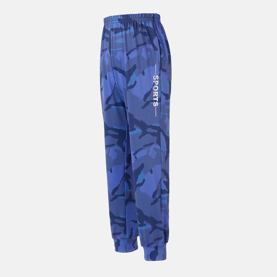 Activewear Kid Boy Camouflage Print Breathable Elasticized Pants Deep Blue big image 3