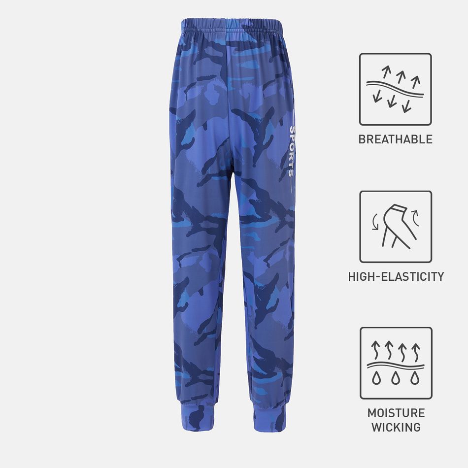 Calças elásticas respiráveis com estampa de camuflagem para crianças e meninos ativos Azul Escuro big image 1