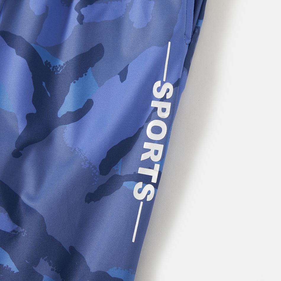 Activewear Kid Boy Camouflage Print Breathable Elasticized Pants Deep Blue big image 5