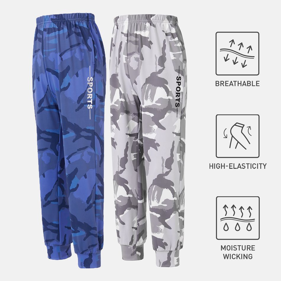 Activewear Kid Boy Camouflage Print Breathable Elasticized Pants Deep Blue big image 2