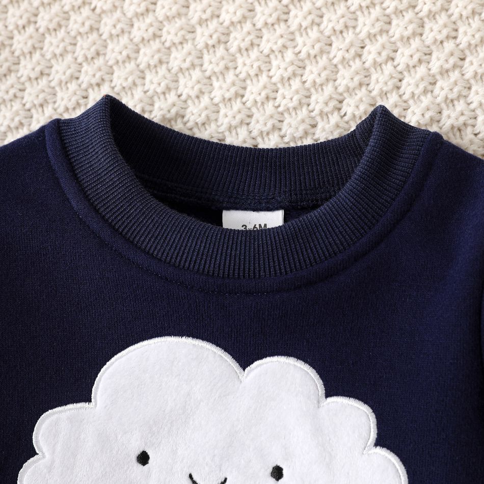 Baby Boy/Girl Cloud Embroidered Long-sleeve Pullover Sweatshirt Tibetanblue big image 5