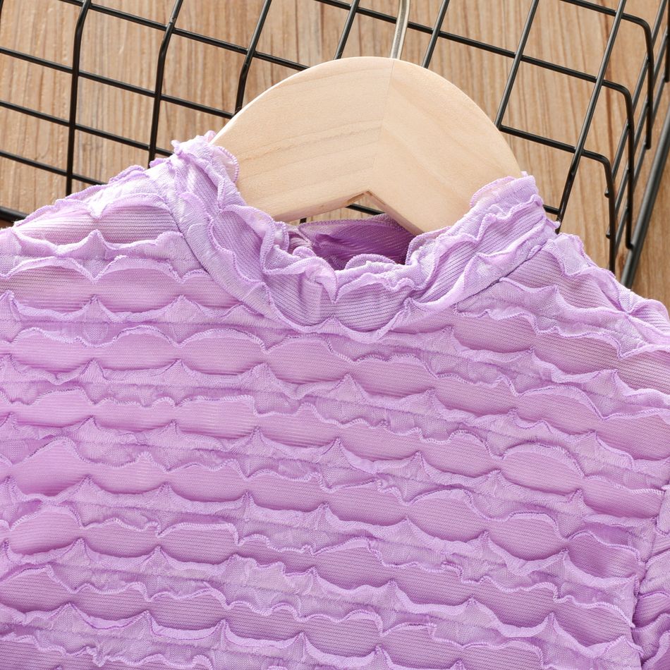 Toddler Girl Textured Solid Color Mock Neck Long-sleeve Tee Purple big image 4