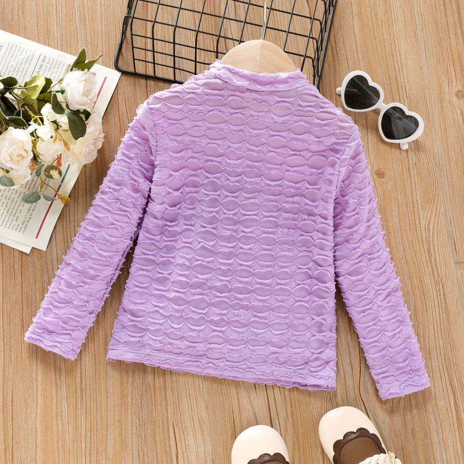 Toddler Girl Textured Solid Color Mock Neck Long-sleeve Tee Purple big image 3