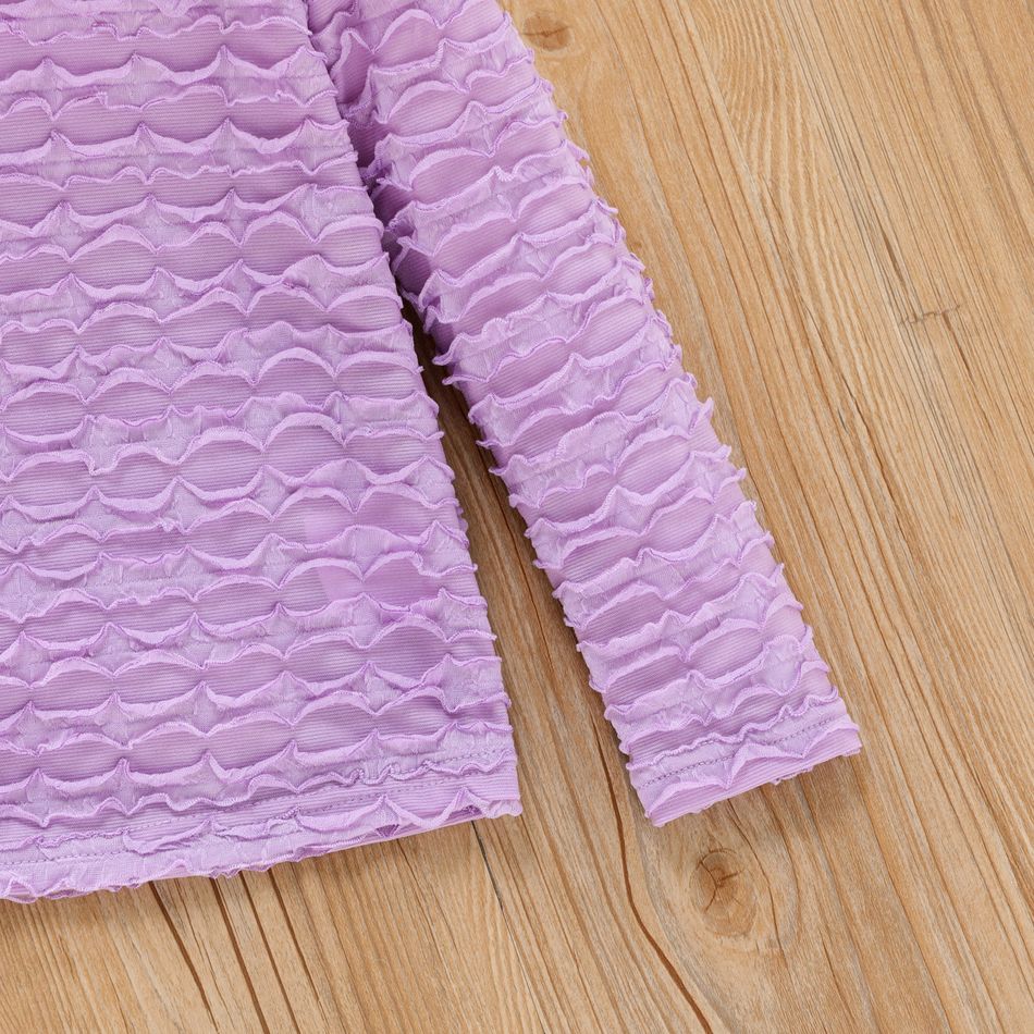 Toddler Girl Textured Solid Color Mock Neck Long-sleeve Tee Purple big image 6