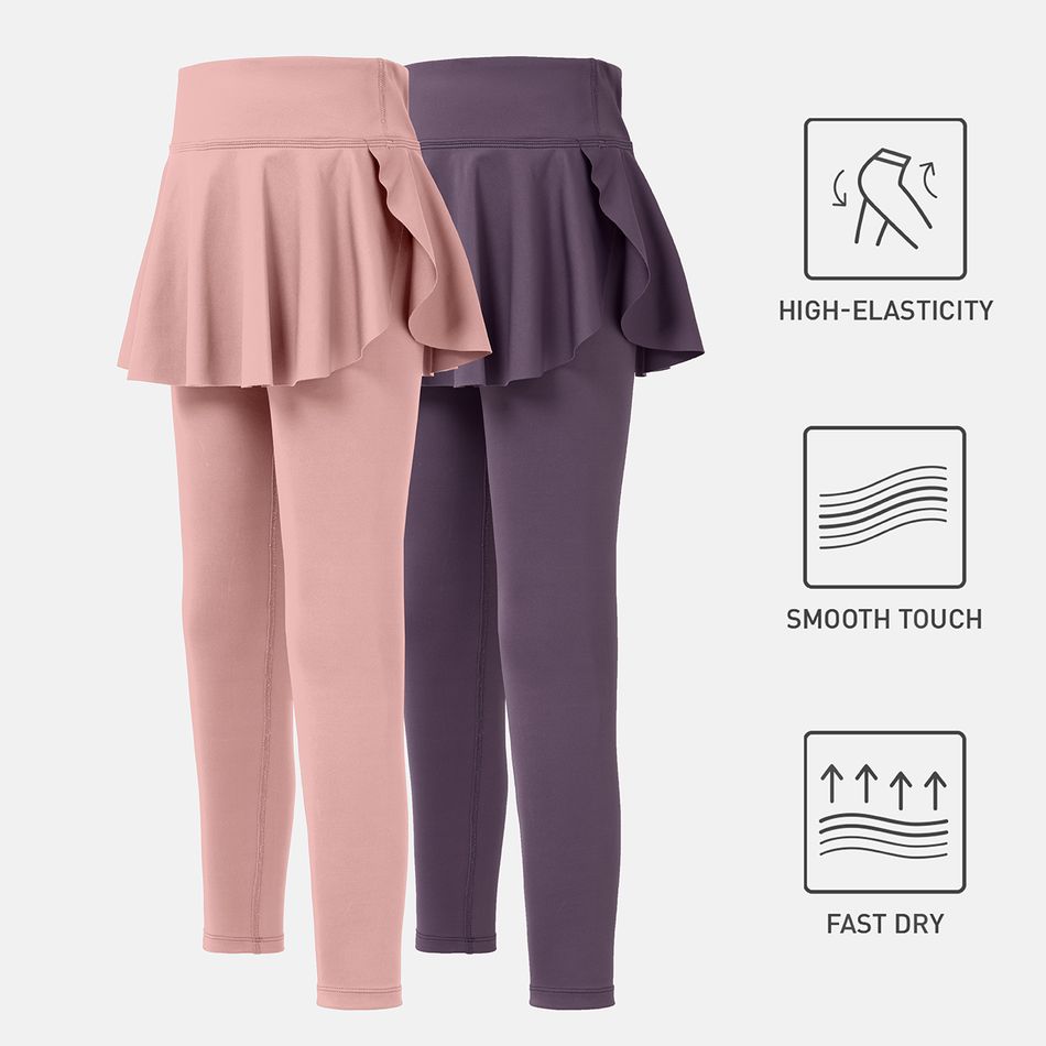 Activewear Kid Girl Solid Color Skirt Leggings Pink big image 2