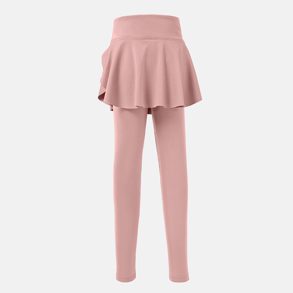 Activewear Kid Girl Solid Color Skirt Leggings Pink big image 3