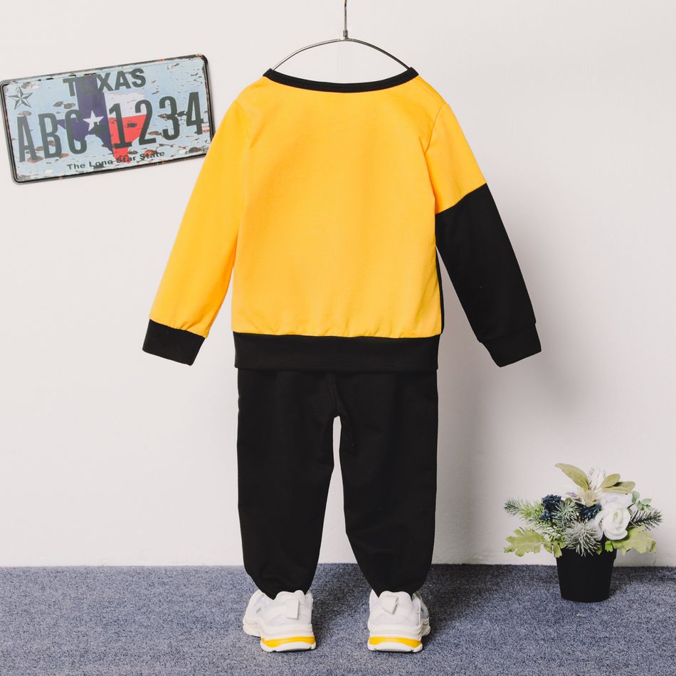 2 قطعة طفل رضيع treddy إلكتروني طباعة قميص من النوع الثقيل colorblock وجيب تصميم السراويل مجموعة الأصفر big image 2