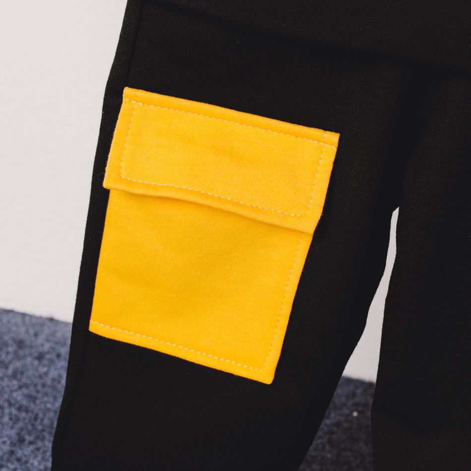 2 قطعة طفل رضيع treddy إلكتروني طباعة قميص من النوع الثقيل colorblock وجيب تصميم السراويل مجموعة الأصفر