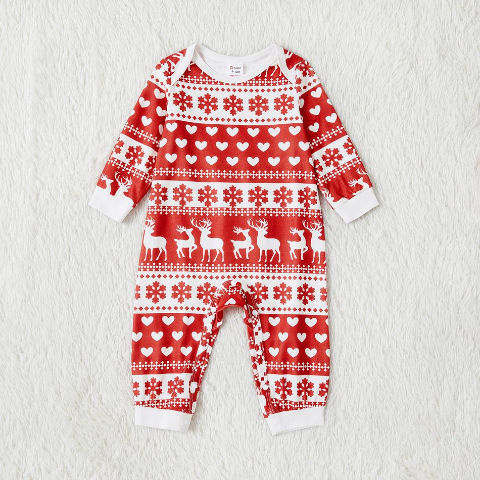 Christmas Family Matching Allover Red Print Long-sleeve Pajamas Sets (Flame Resistant) Red big image 7