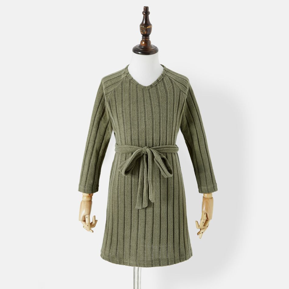 Mommy and Me Green Rib Knit Belted Long-sleeve Dress Green big image 7