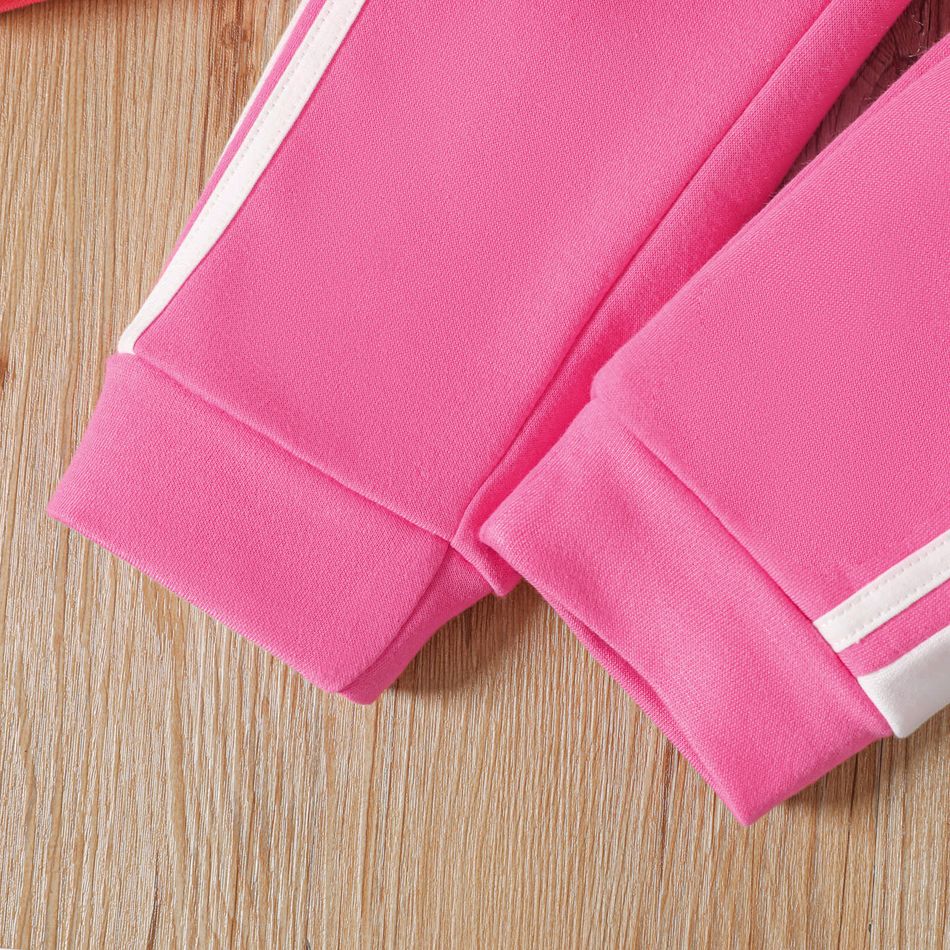 طقم كنزة بغطاء للرأس وسراويل من قطعتين للفتيات الصغيرات باللون الوردي زهري big image 3